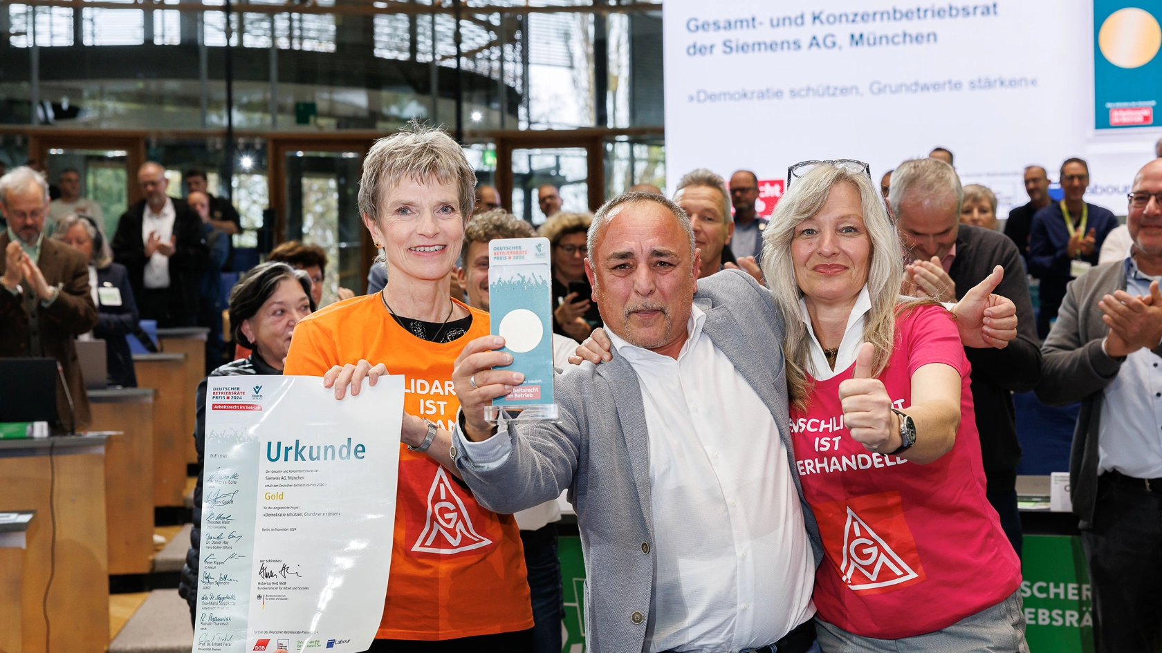 Deutscher Betriebsrätepreis 2024 – Preisträger Gold ist der Gesamt- und Konzernbetriebsrat der Siemens AG, München