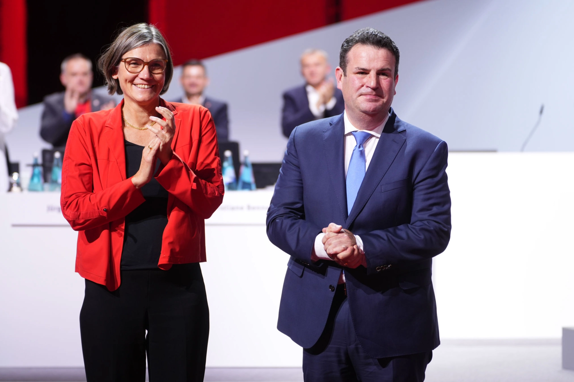 Bundesarbeitsminister Hubertus Heil und Christiane Benner auf dem Gewerkschaftstag in Frankfurt am Main